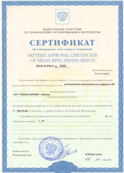 Сертификат об утверждении типа средств измерения регистраторов многофункциональных цифровых МА